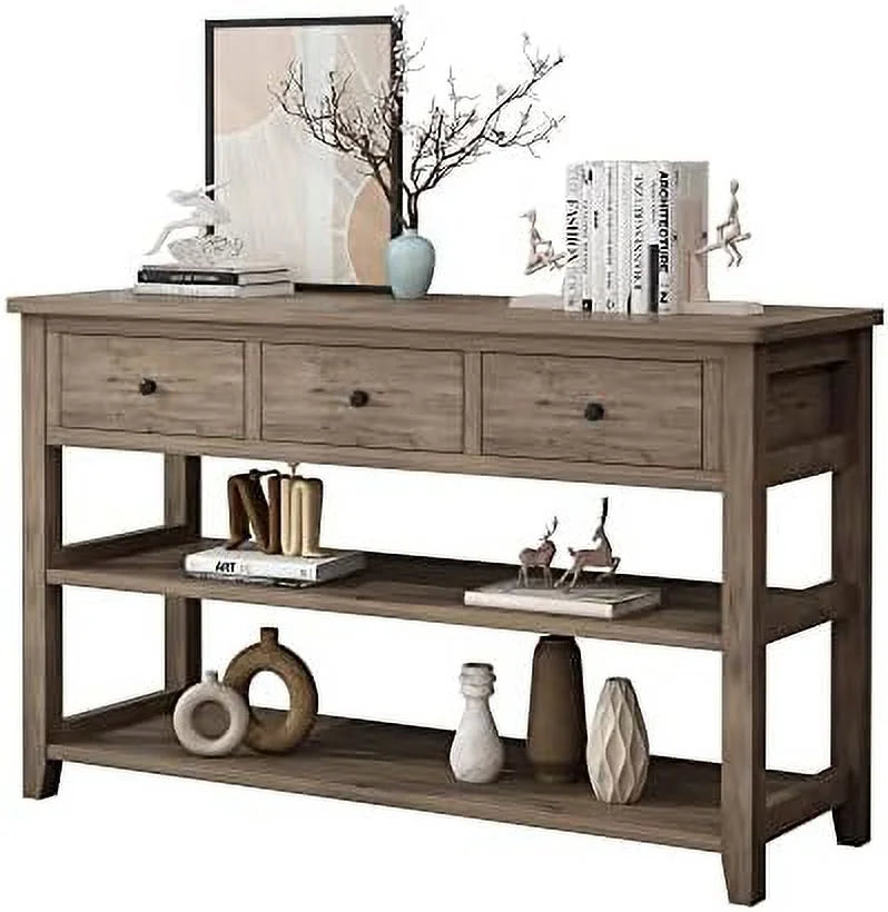 Grey 3 Tier Console Table with 3 Drawers and Shelves X237397