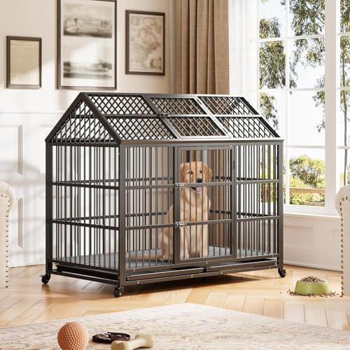 Heavy Duty Metal Dog Crate with Lockable Wheels and Removable Tray P6178