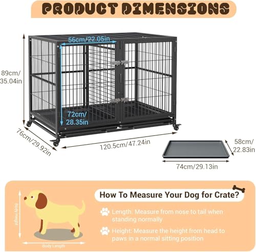 Heavy Duty Metal Dog Crate with Lockable Wheels and Removable Tray P6178