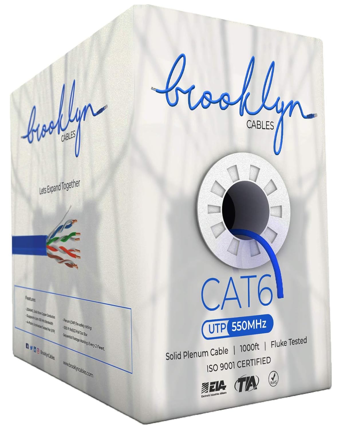 1000ft Cat6 Plenum Bulk Ethernet Cable, White U66067