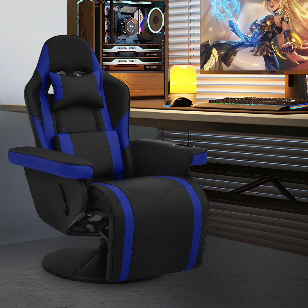 Blue Leather Gaming Recliner Chair with Cup Holder H9351
