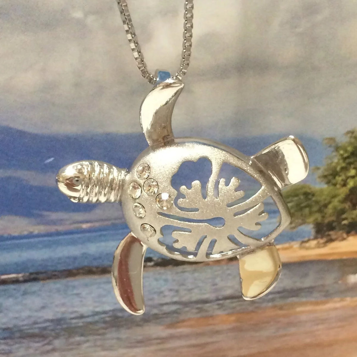 Sterling Silver Turtle Hibiscus Earring and Necklace X276502