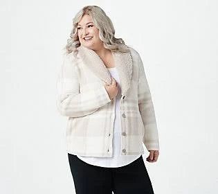 Stone Plaid Shearling Cardi R540