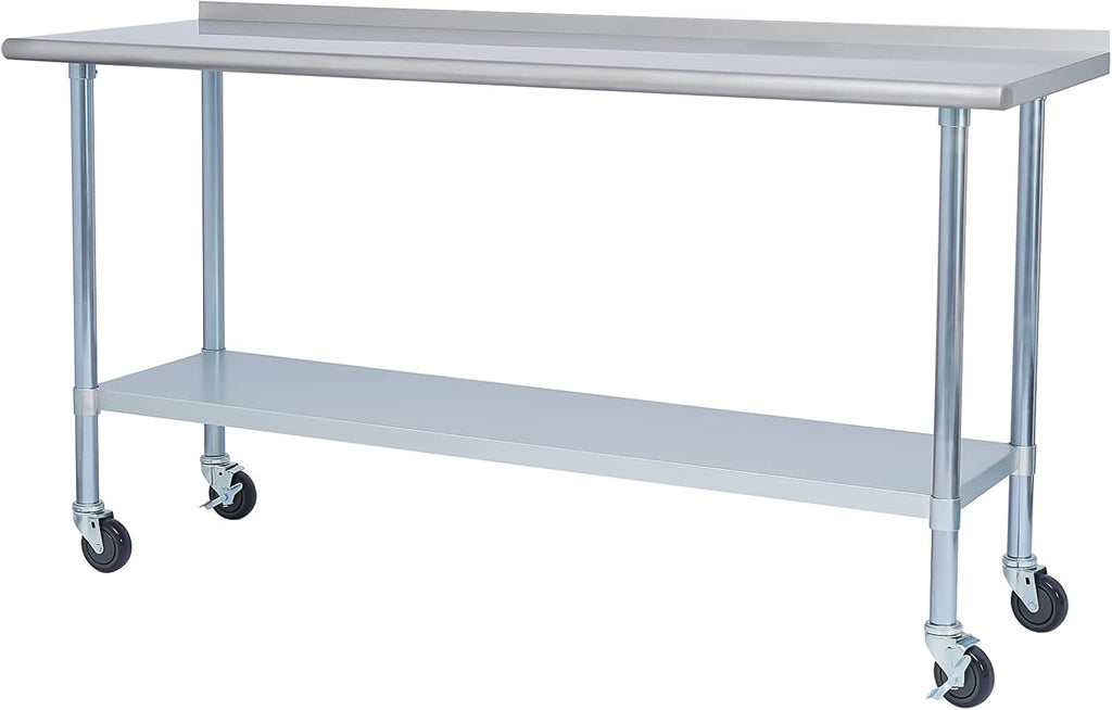 Stainless Steel Metal Work Table with Backsplash, Adjustable Shelf and Caster Wheel I679009