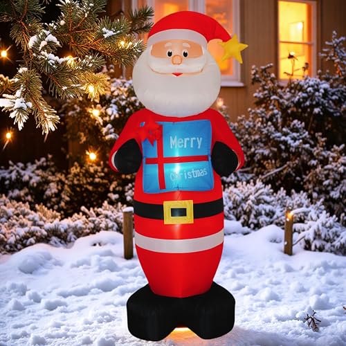 8FT Inflatable Santa Claus with Gift Box and LED Lights E2689