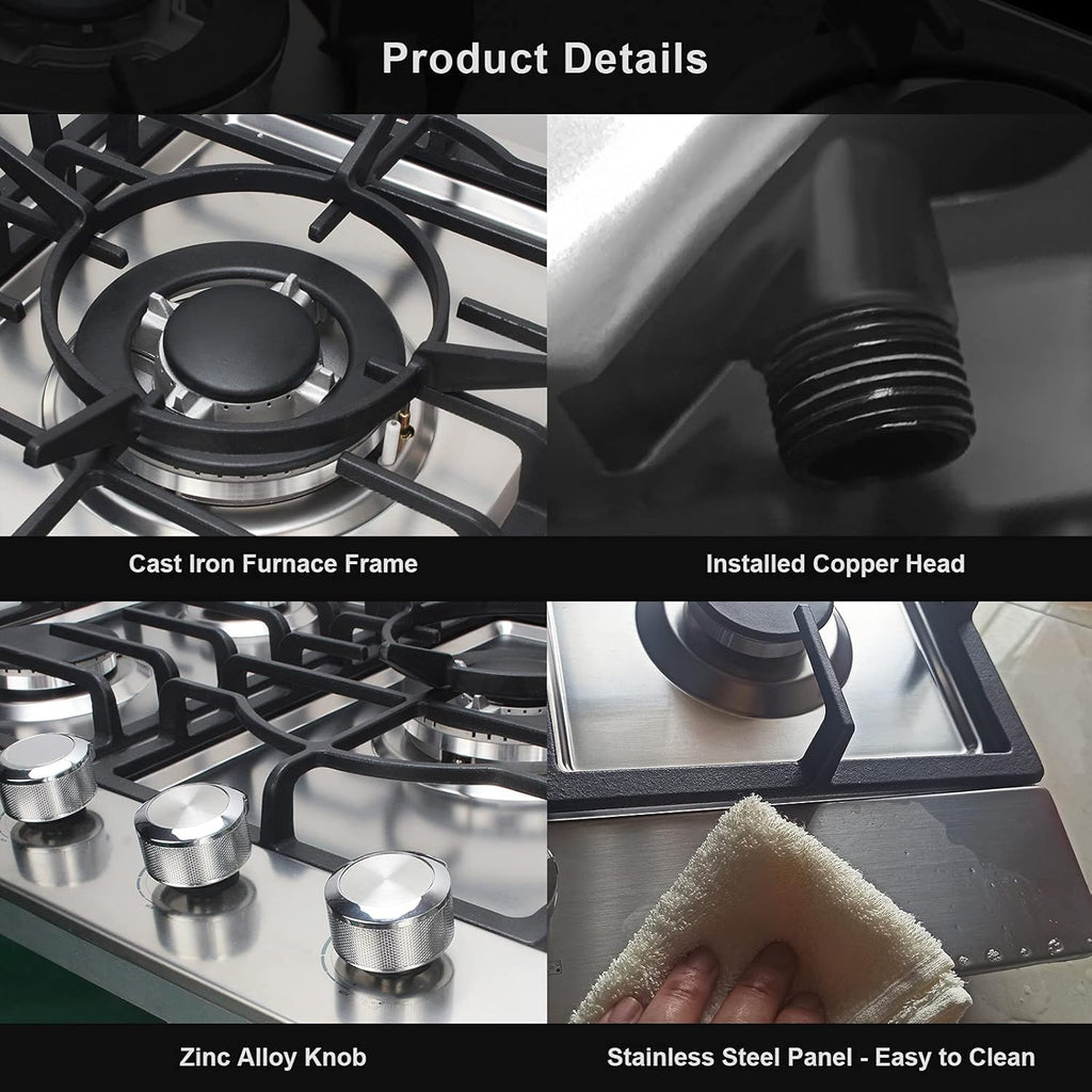 30 Inch 5 Burner Gas Cooktop with Cast Iron Grates W256