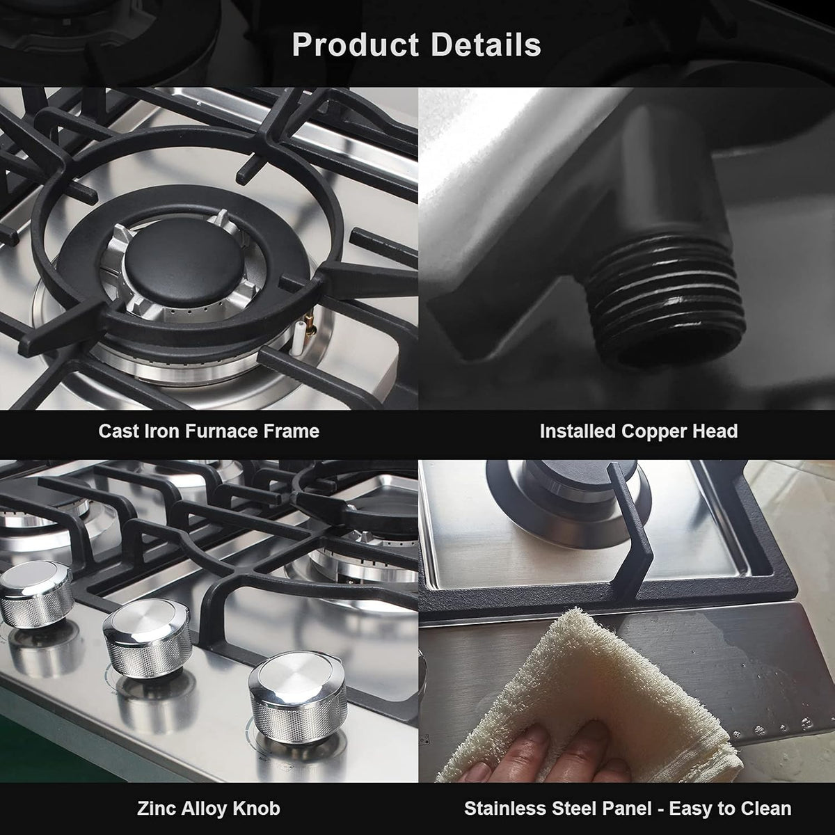 30 Inch 5 Burner Gas Cooktop with Cast Iron Grates W256