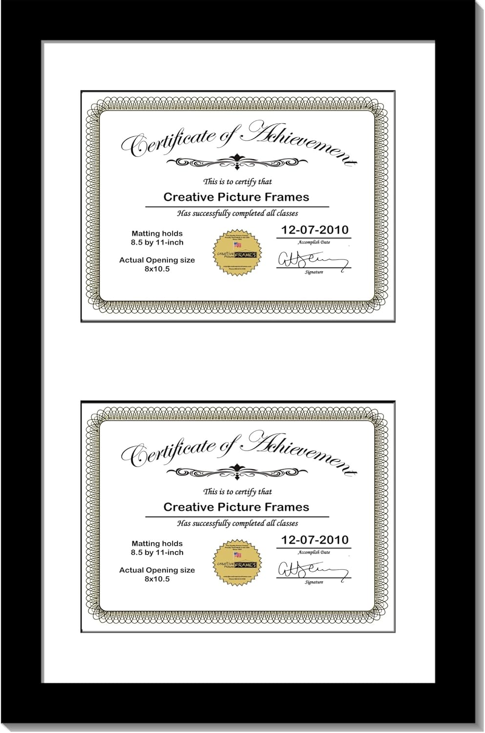 Black Vertical Double Diploma Frame with 2 Opening Black Mat L1319