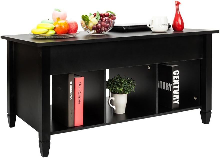 Black Lift Top Wood Coffee Table with Storage Shelf G9168