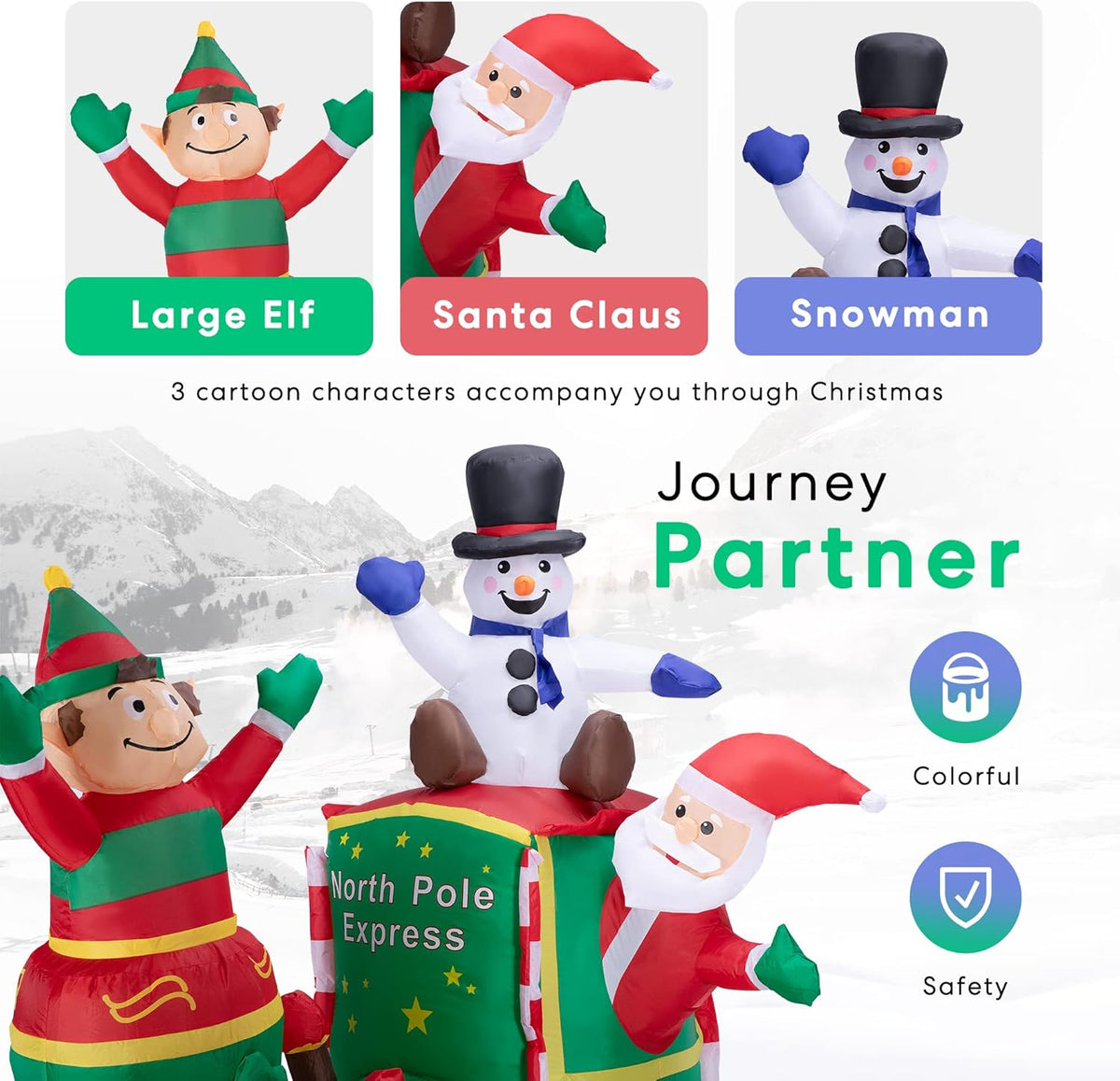 6ft Height Christmas Inflatable Santa Claus with Elf and Snowman Built-in LED Lights I741732