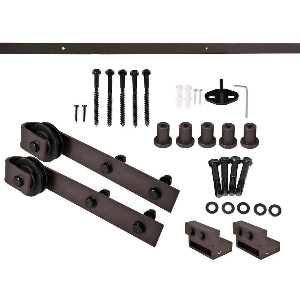 24 in. x 84 in. Weather Oak Stained Solid Pine Wood Interior Sliding Barn Door with Hardware Kit T20907