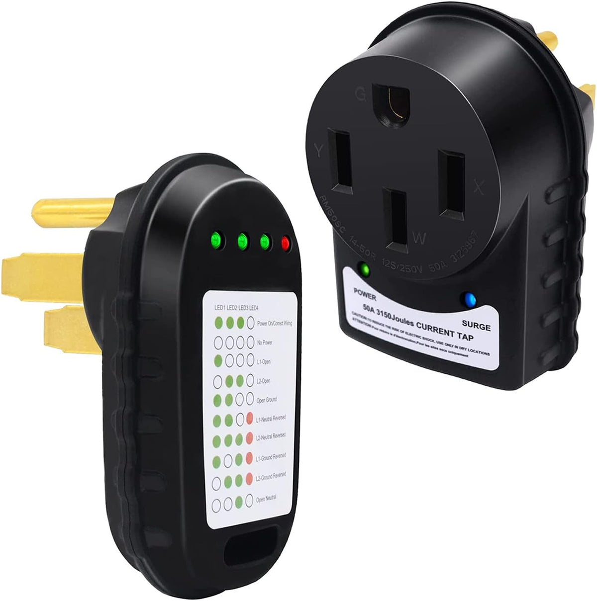 50 Amp Surge Protector and Power Pedestal Tester with LED Indicator Light, Pack of 2 R97397