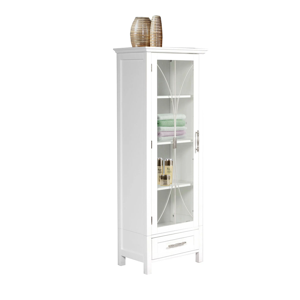 White Wooden Linen Cabinet with Drawer U98858