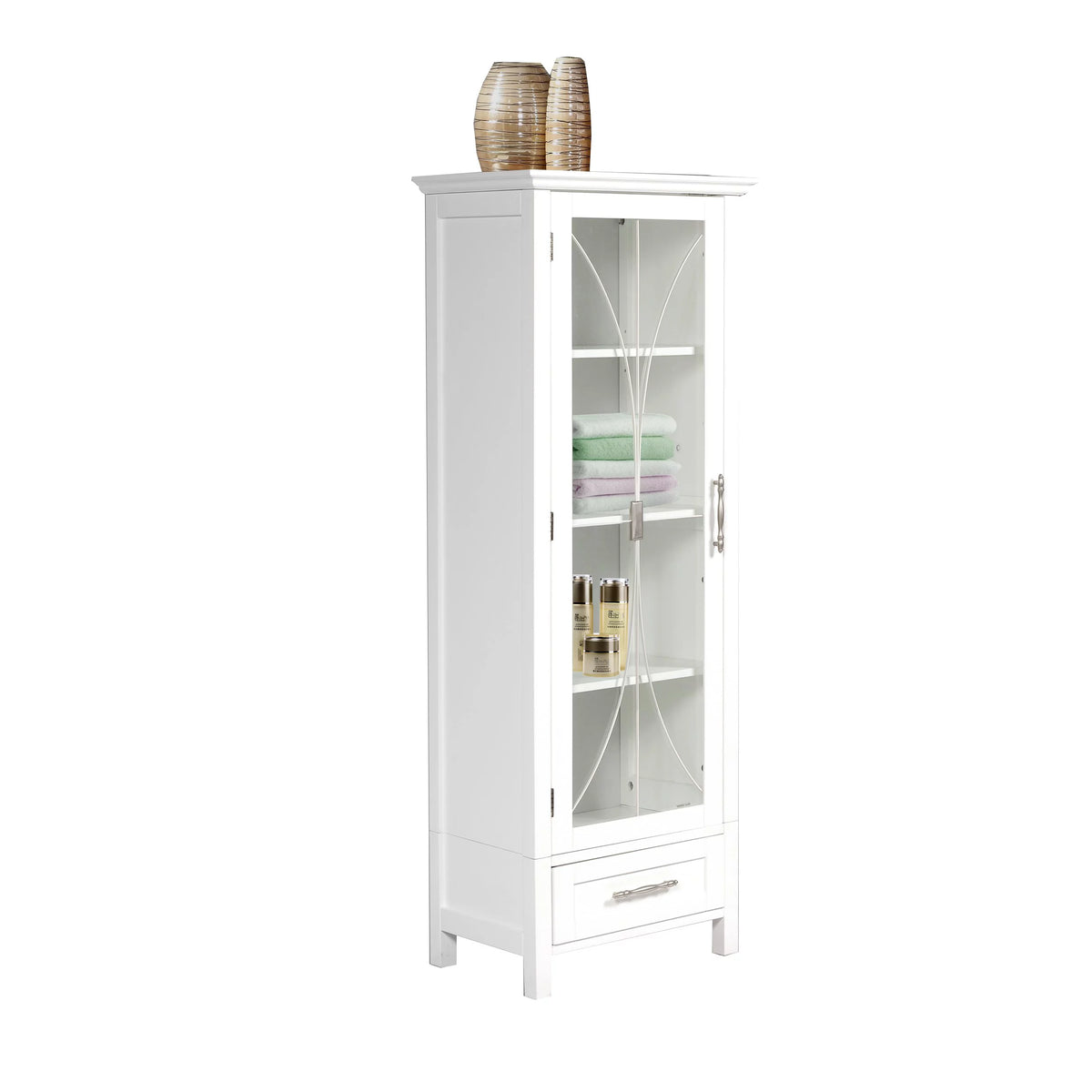 White Wooden Linen Cabinet with Drawer U98858