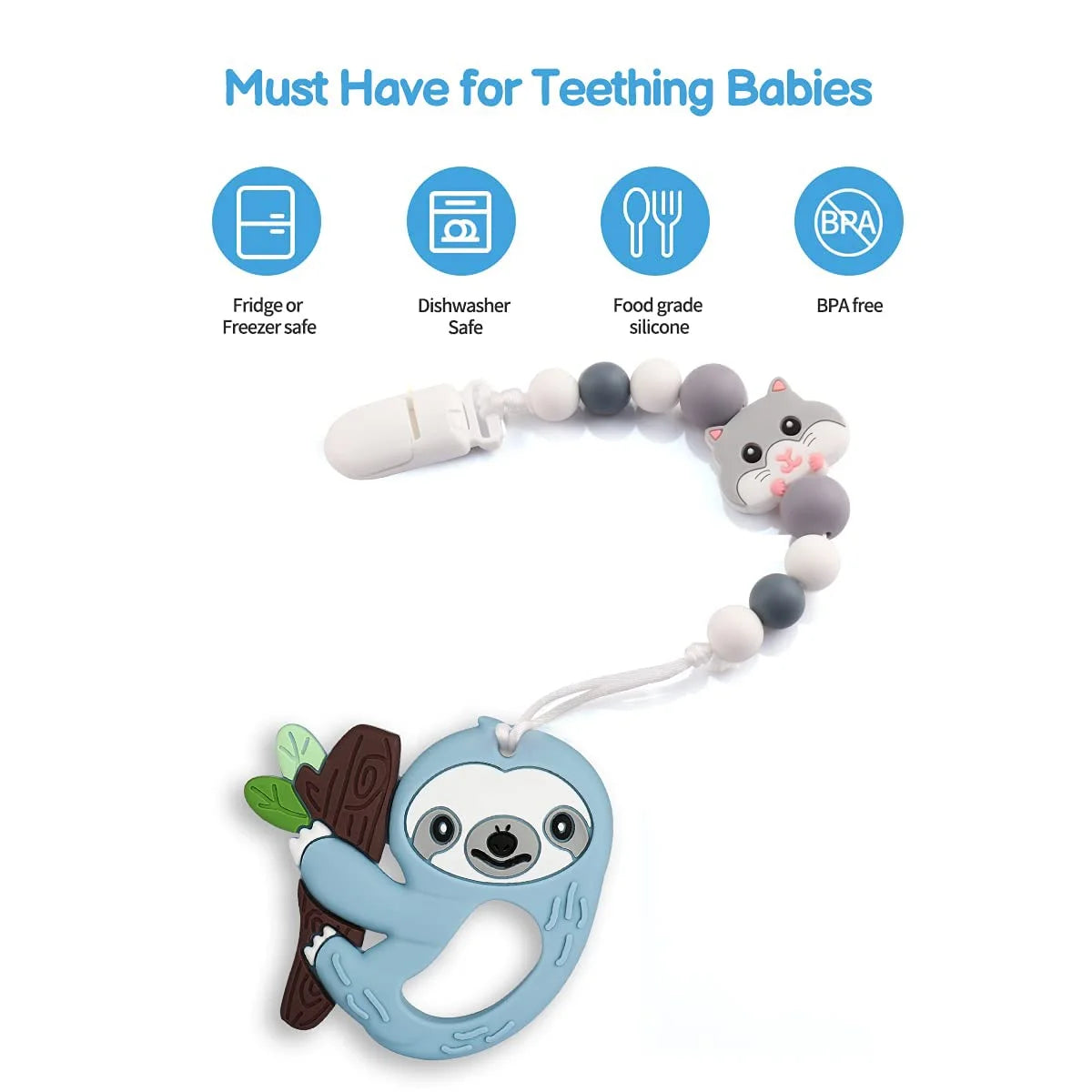 Silicone Baby Teething Toys with Pacifier Clip Holder Set E86621