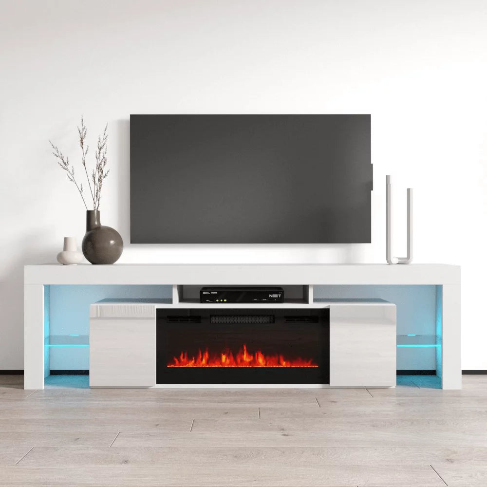 High Gloss Fireplace TV Stand with Storage Cabinets I583