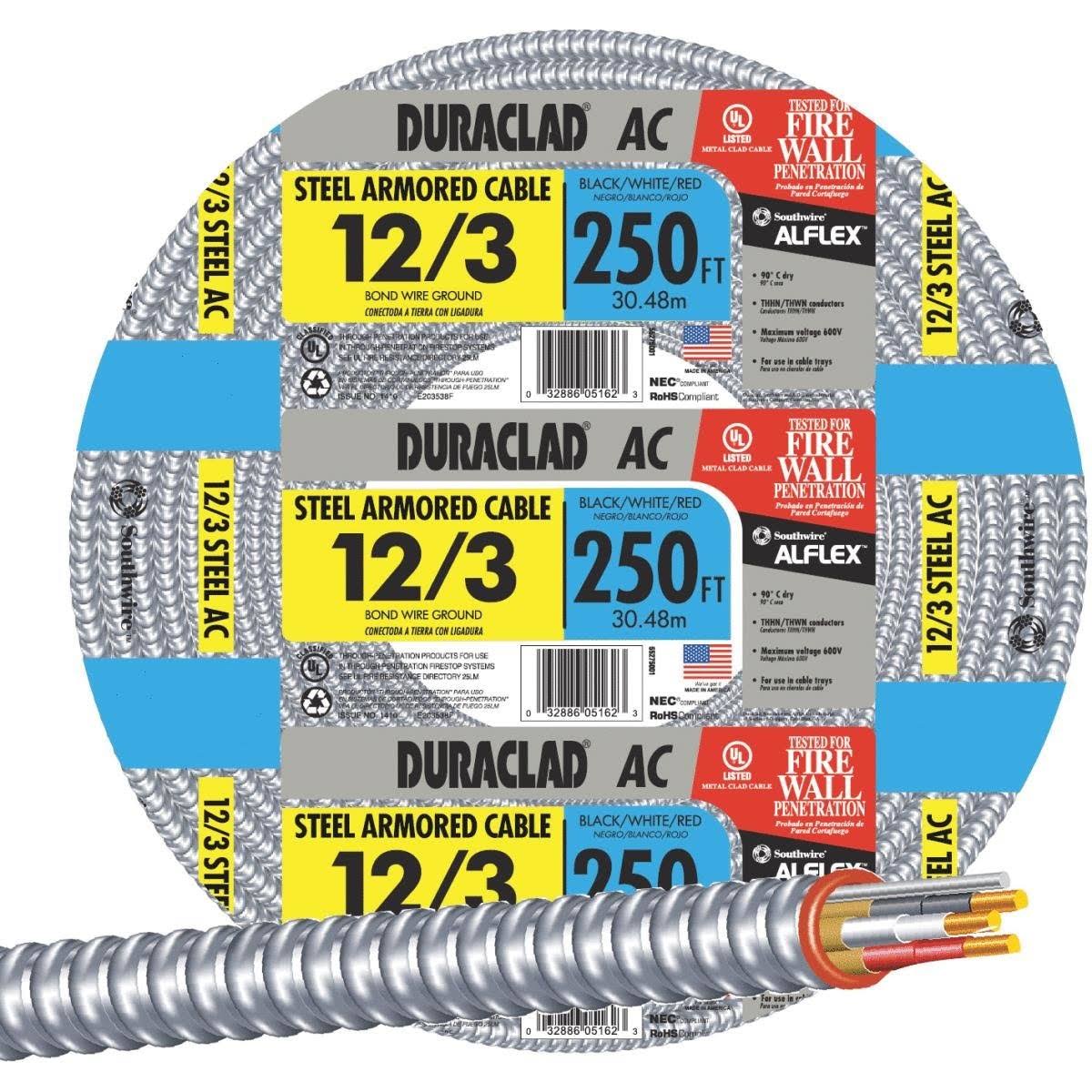 250 ft. 12/3 Solid Steel Armored AC Cable I290