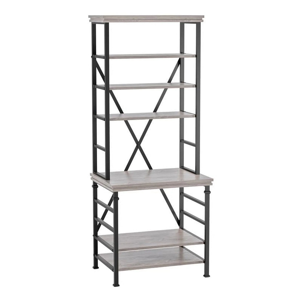 Antique White 6-Shelf Metal Bookcase W7362