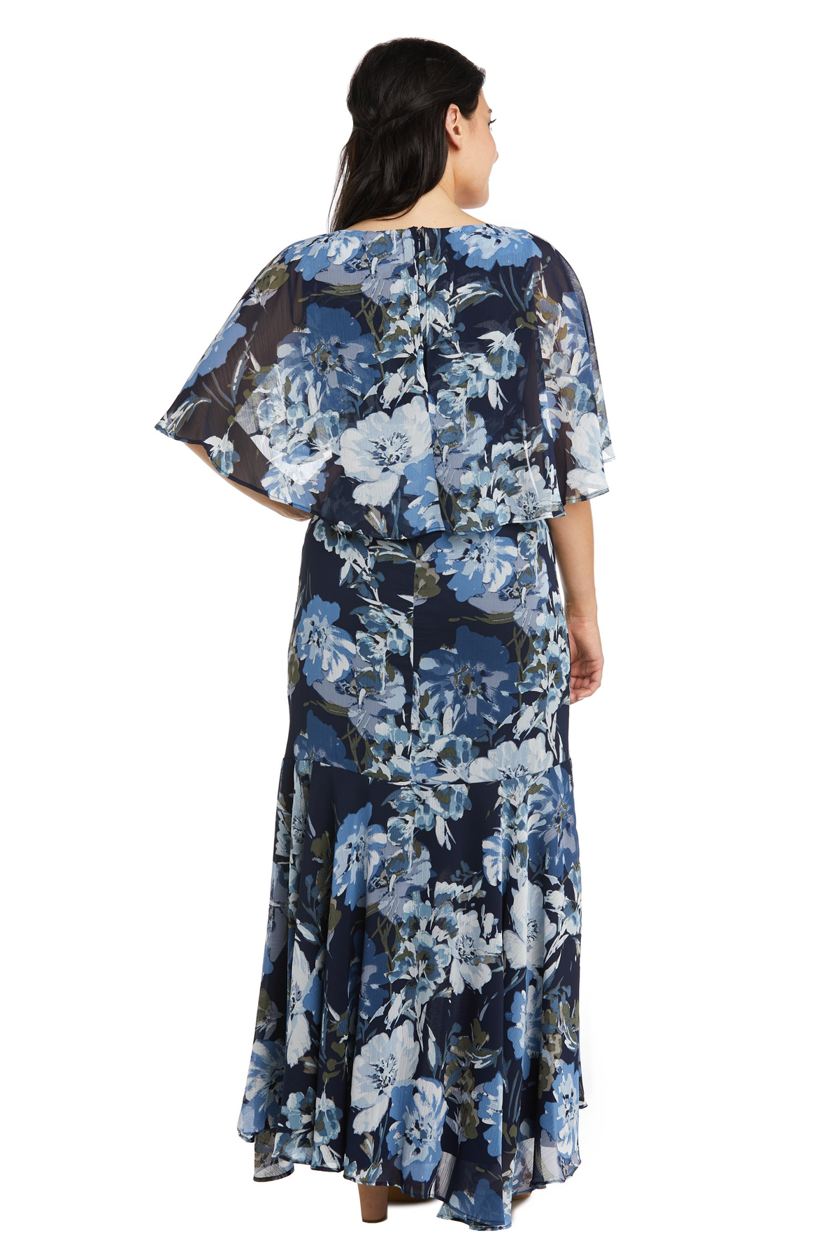 Petite High-Low Chiffon Capelet Flounce Dress I4989