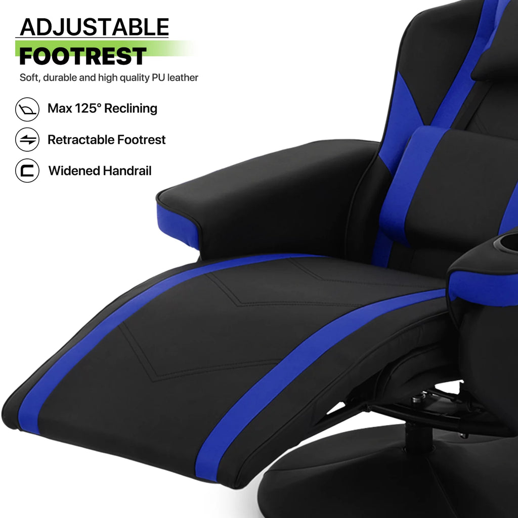Blue Leather Gaming Recliner Chair with Cup Holder H9351