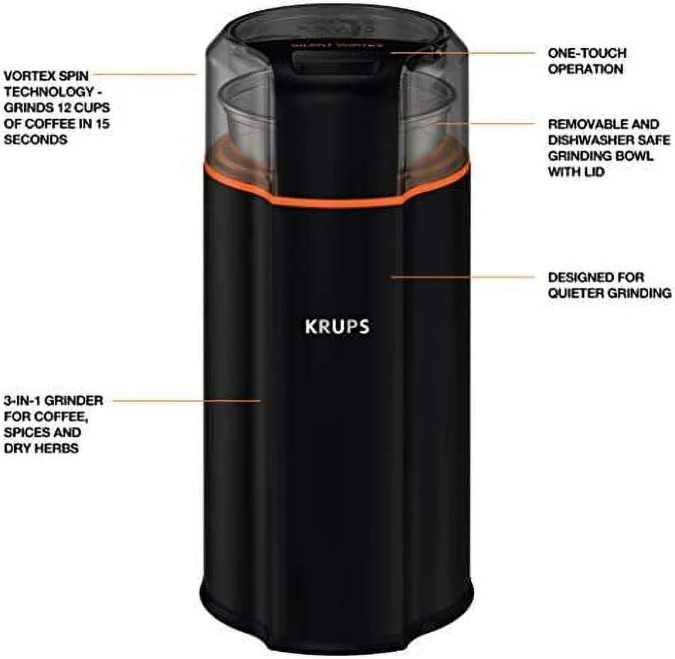 Black Coffee and Spice Grinder 12 Cup 175 Watts Removable Bowl H434