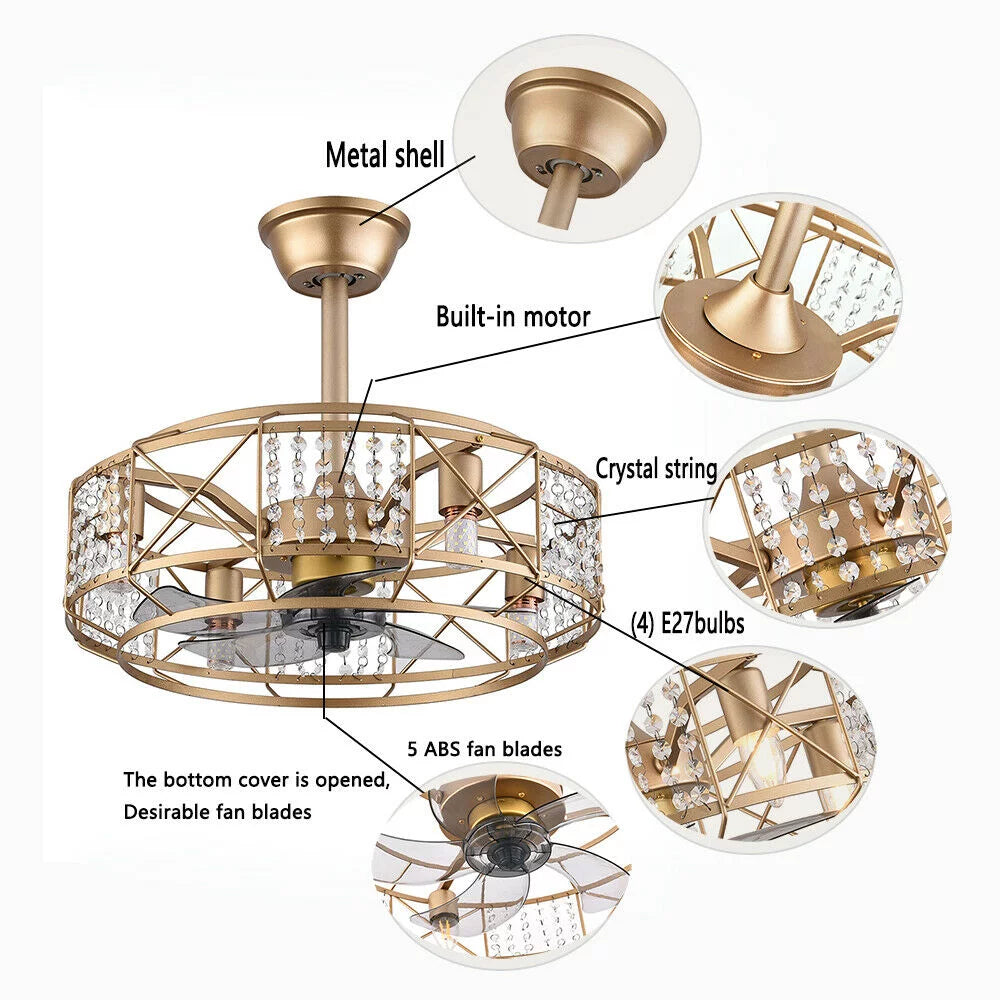 20" Crystal 4 Lights Ceiling Fan L474
