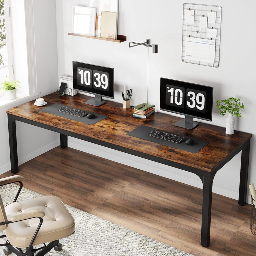 78.7 inches Extra Long Computer Desk with Adjustable Foot Pads, Rustic Brown A6043