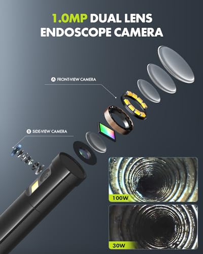 Dual Lens Endoscope Camera with Light, 1080P HD Borescope with 8 LED Lights, USB Endoscope with 16.5ft Semi-Rigid Snake Camera, IP67 Waterproof Inspection Camera K410