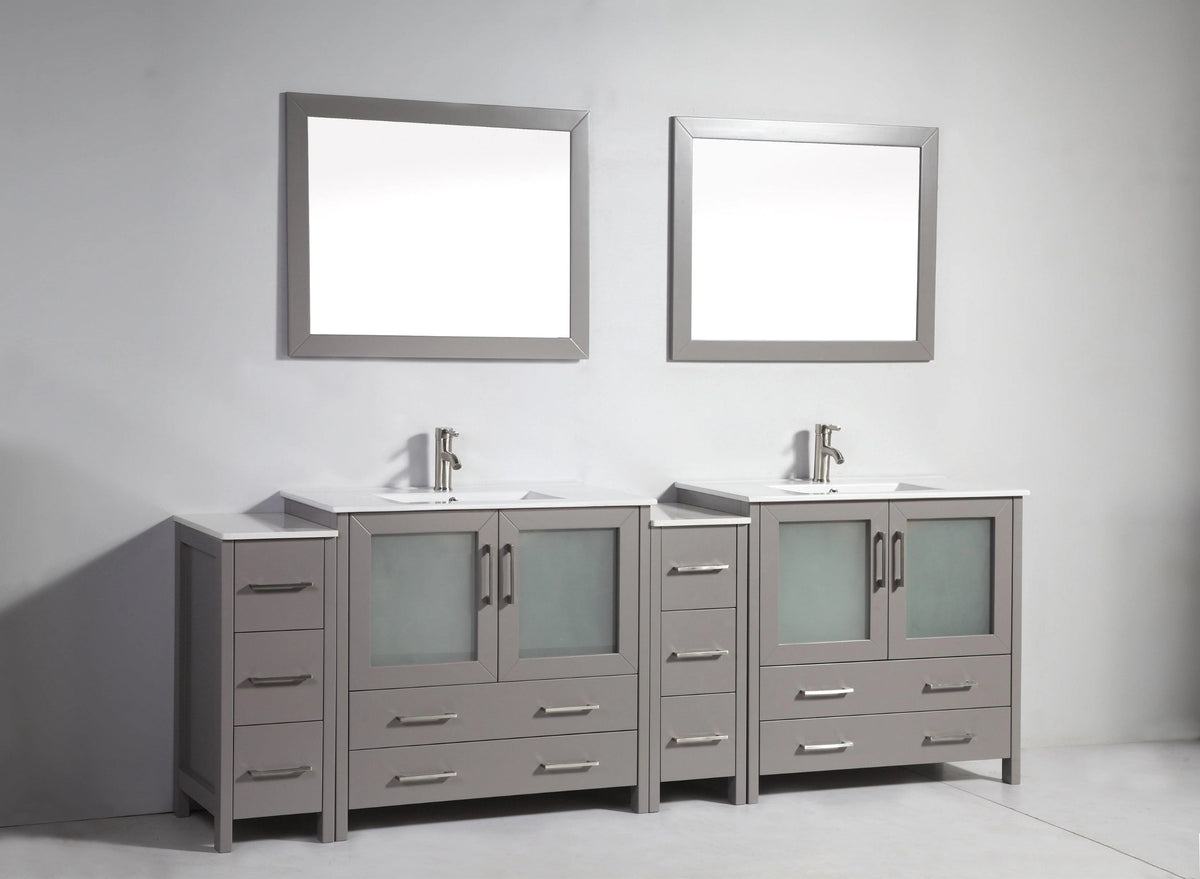 96 in. Single Sink Vanity Cabinet with Ceramic Sink & Mirror Grey R449