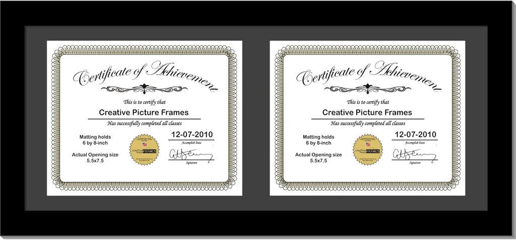 Black Vertical Double Diploma Frame with 2 Opening Black Mat L1319