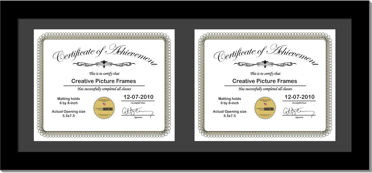 Black Vertical Double Diploma Frame with 2 Opening Black Mat L1319