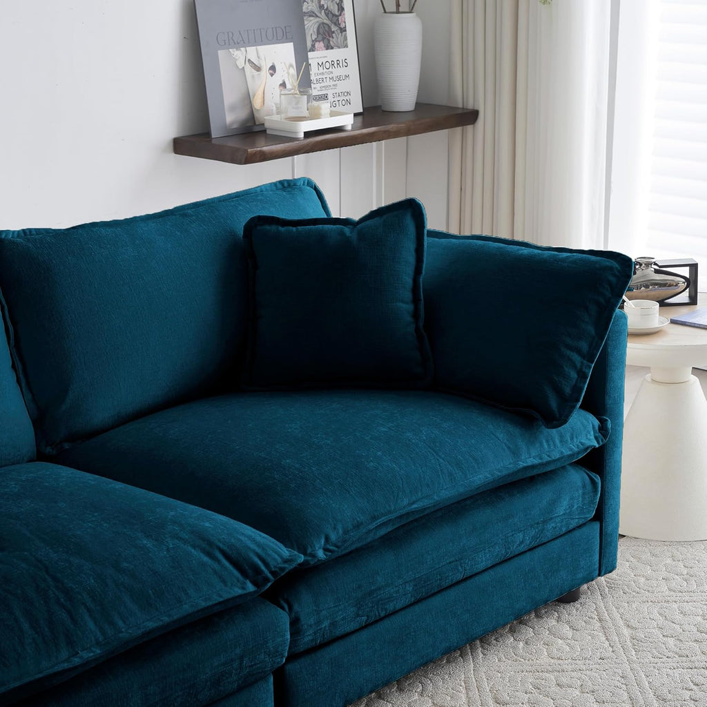 U Shaped Convertible Modular Sectional Sofa with Movable Ottomans, 5-Seater Deep Seat Chenille Upholstered Sleeper Sofa N6693