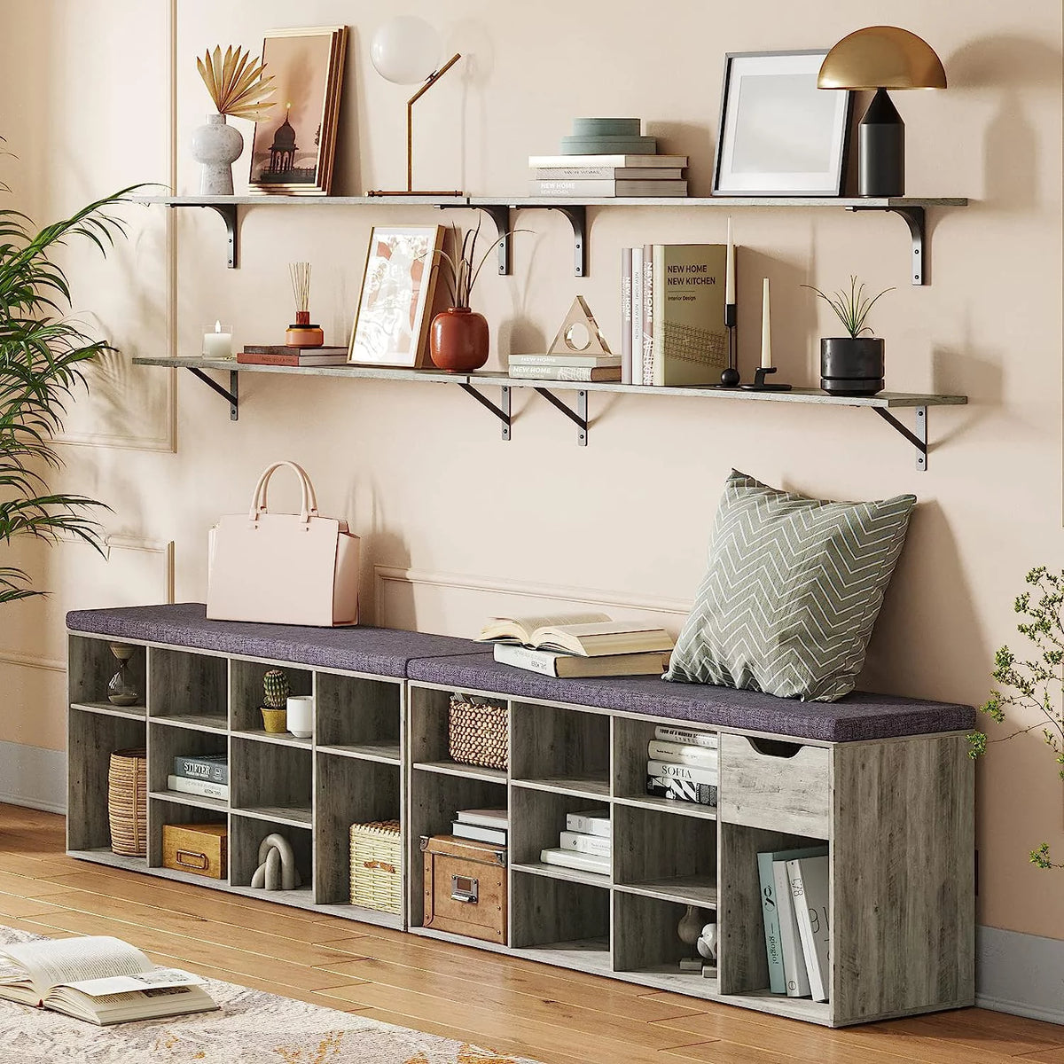12 Cubbies Shoe Bench with Cushion E42138