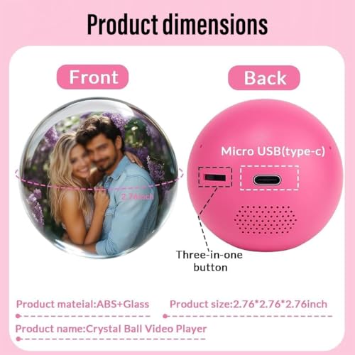 Memory Sphere Christmas Ornament 2.7" USB Rechargeable LED Crystal Ball R2177