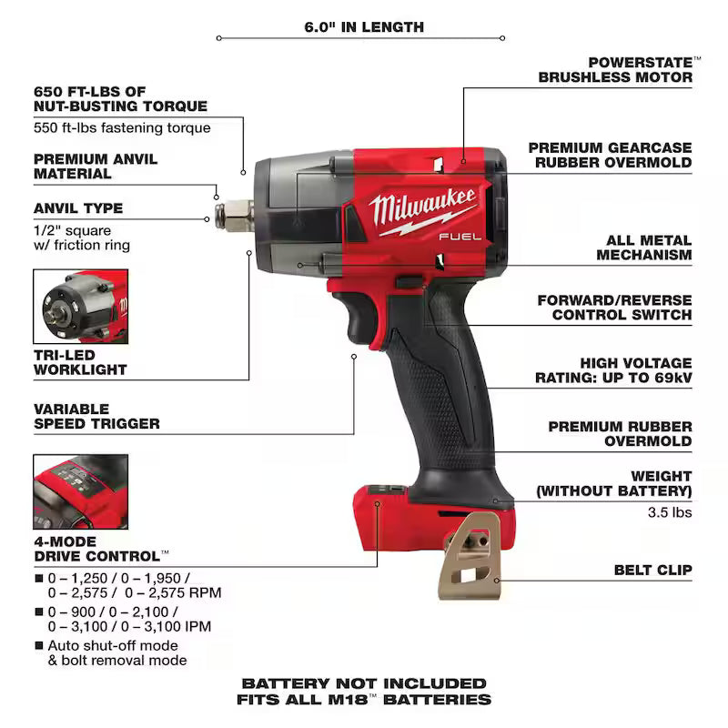 18V Brushless Cordless 1/2 in. Impact Wrench with Grinder B7043