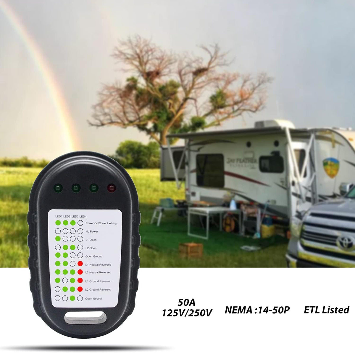 50 Amp Surge Protector and Power Pedestal Tester with LED Indicator Light, Pack of 2 R97397
