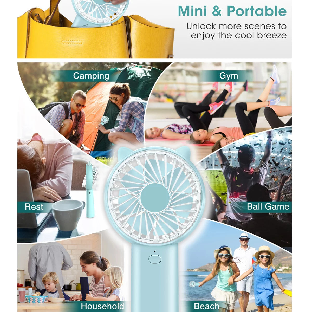 4 Speeds Mini Handheld Fan USB Rechargeable Q6259