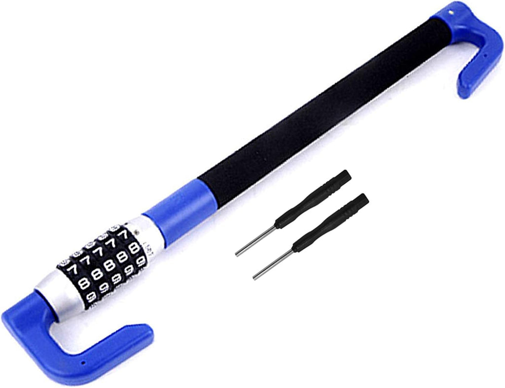 5 Digit Combination Steering Wheel Lock Retractable Double Hook Steel Plastic Blue O843061