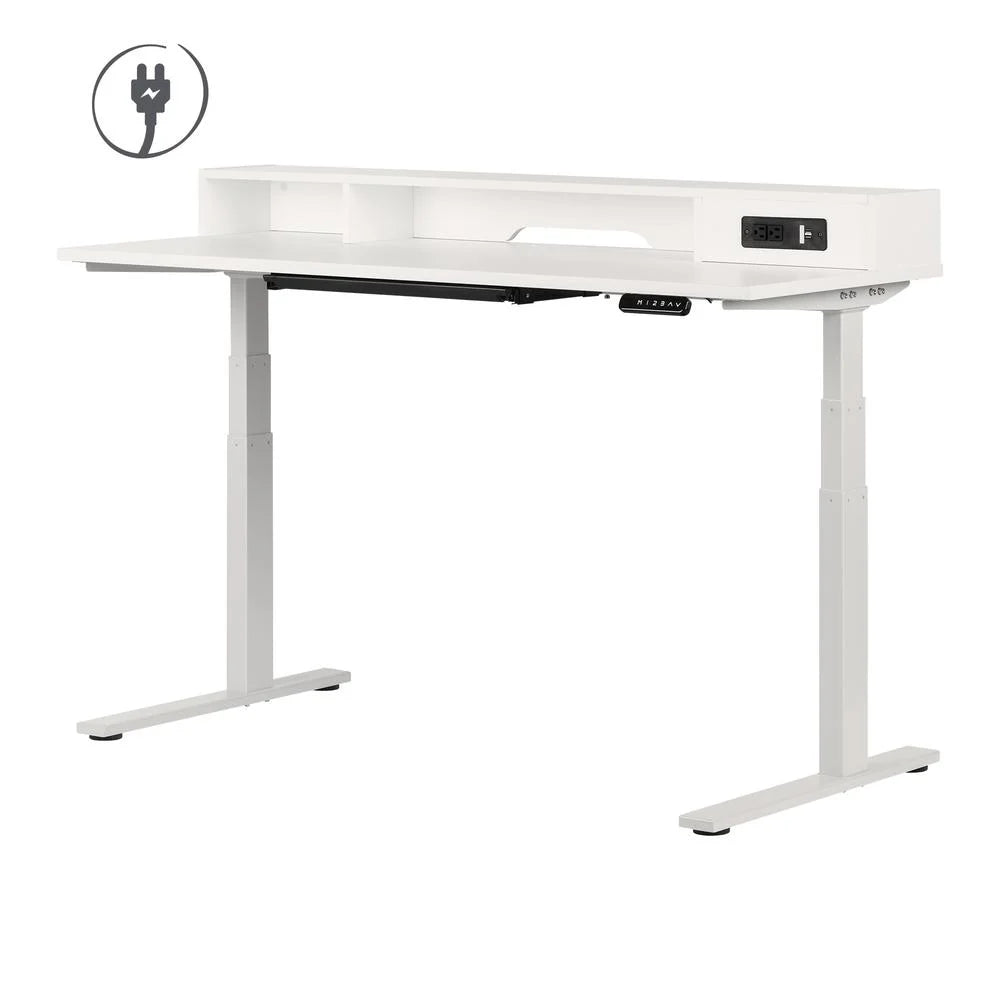 White Adjustable Height Standing Desk with Built In Power Bar N409