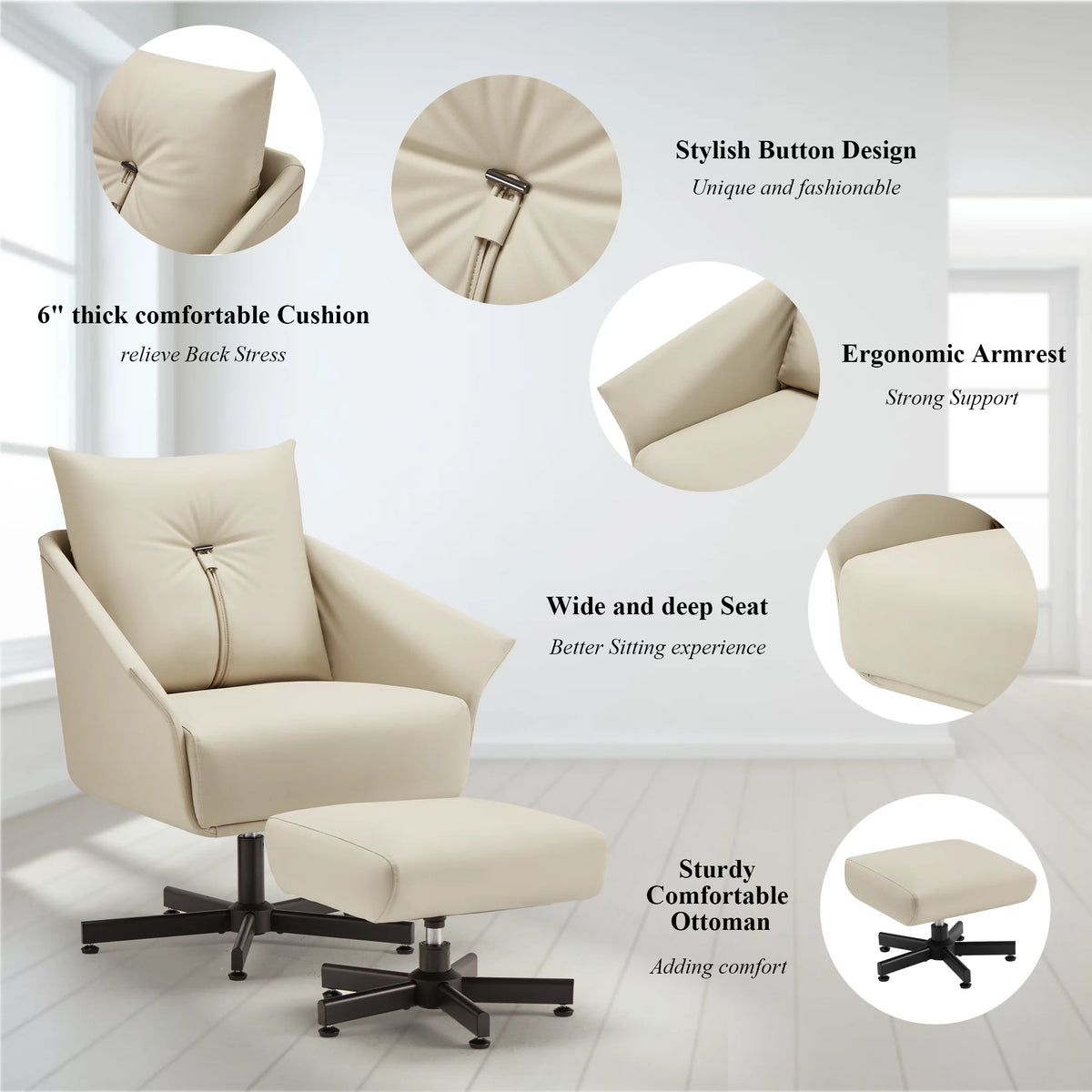 Swivel Armchair Upholstered with Metal Legs J9409
