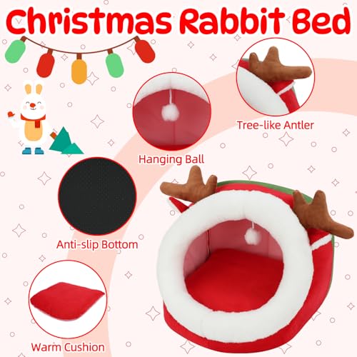 Cozy Reindeer Christmas Pet Bed Cave with Removable Cushion K220