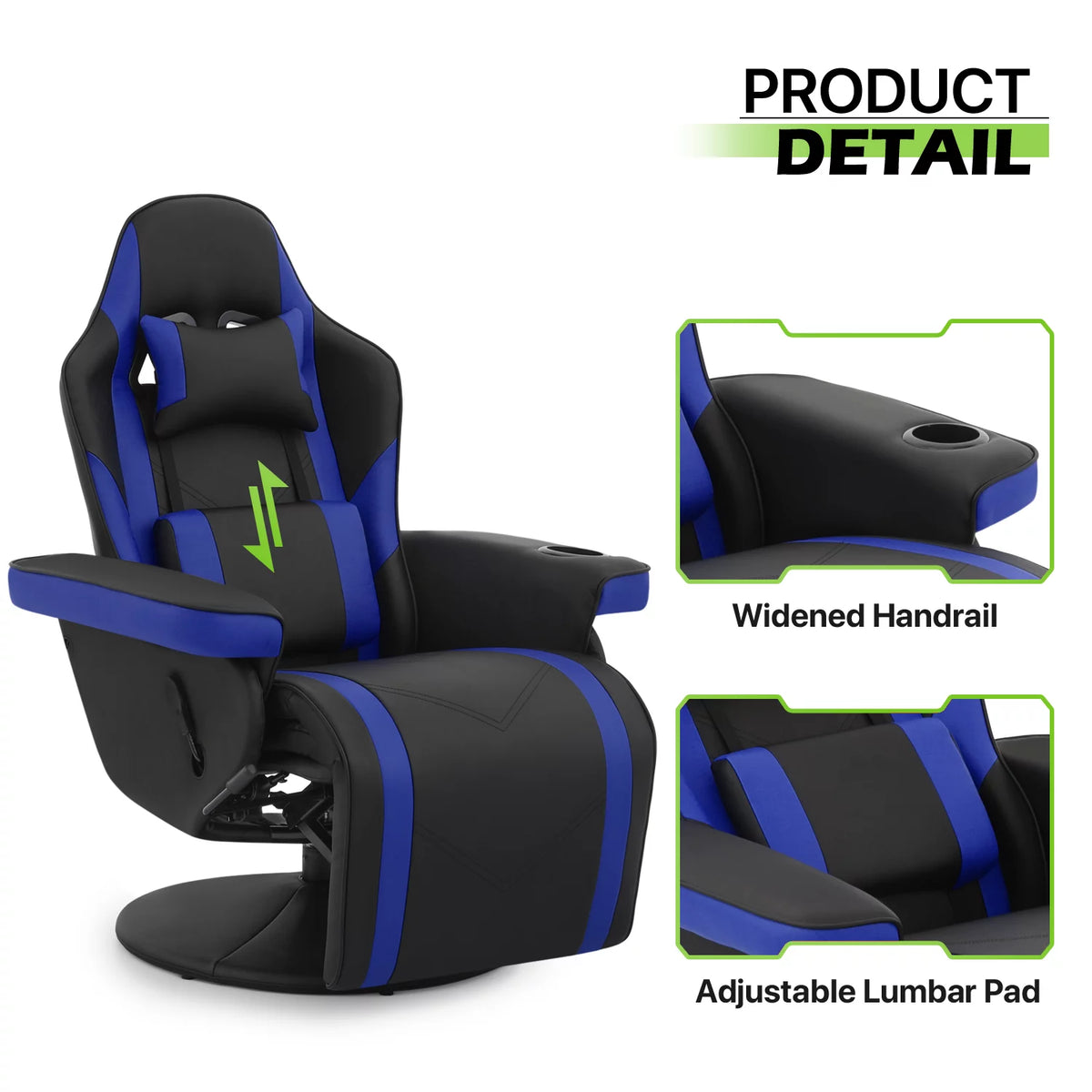 Blue Leather Gaming Recliner Chair with Cup Holder H9351
