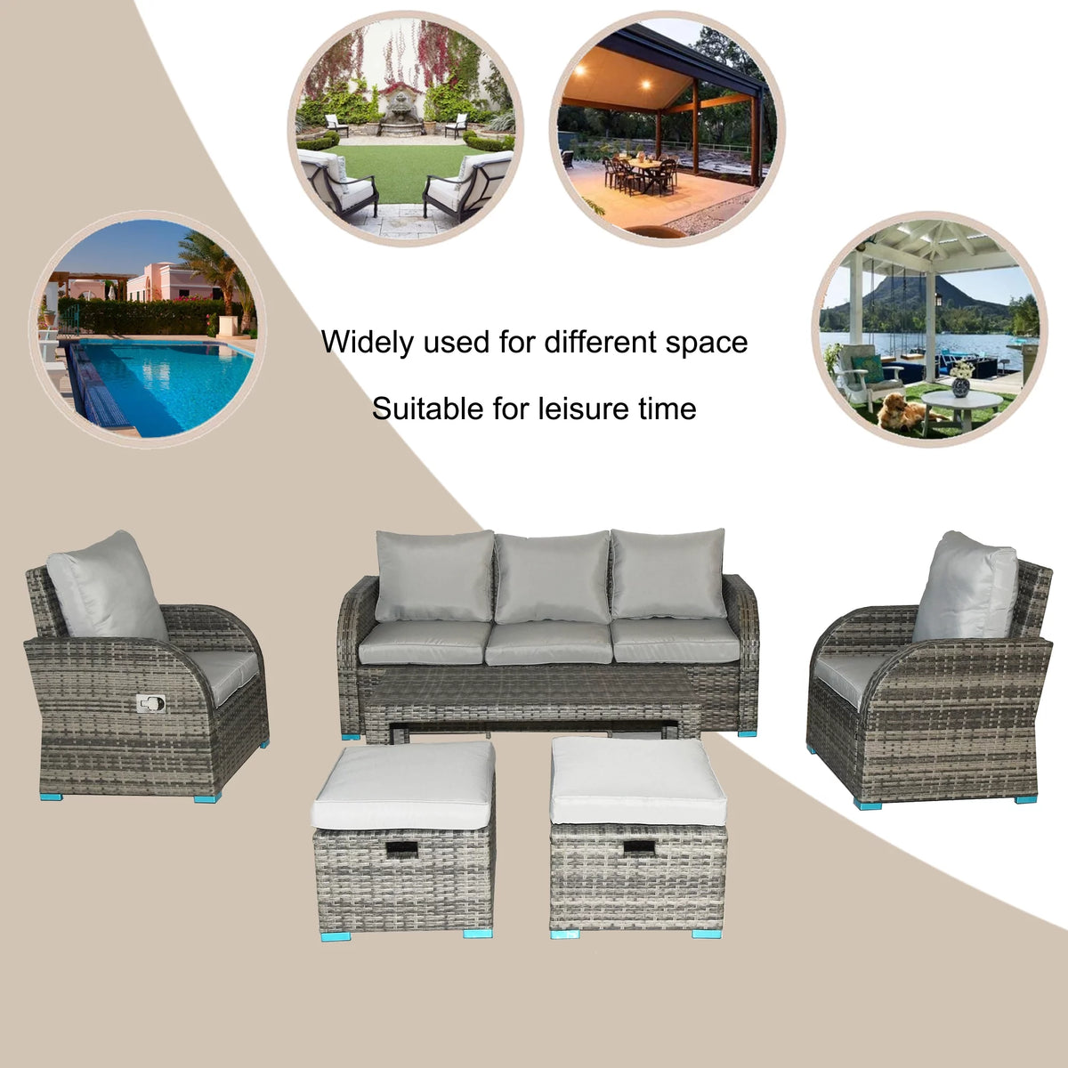 6 Piece Rattan Outdoor Sectional Seating Group with Cushions N371112