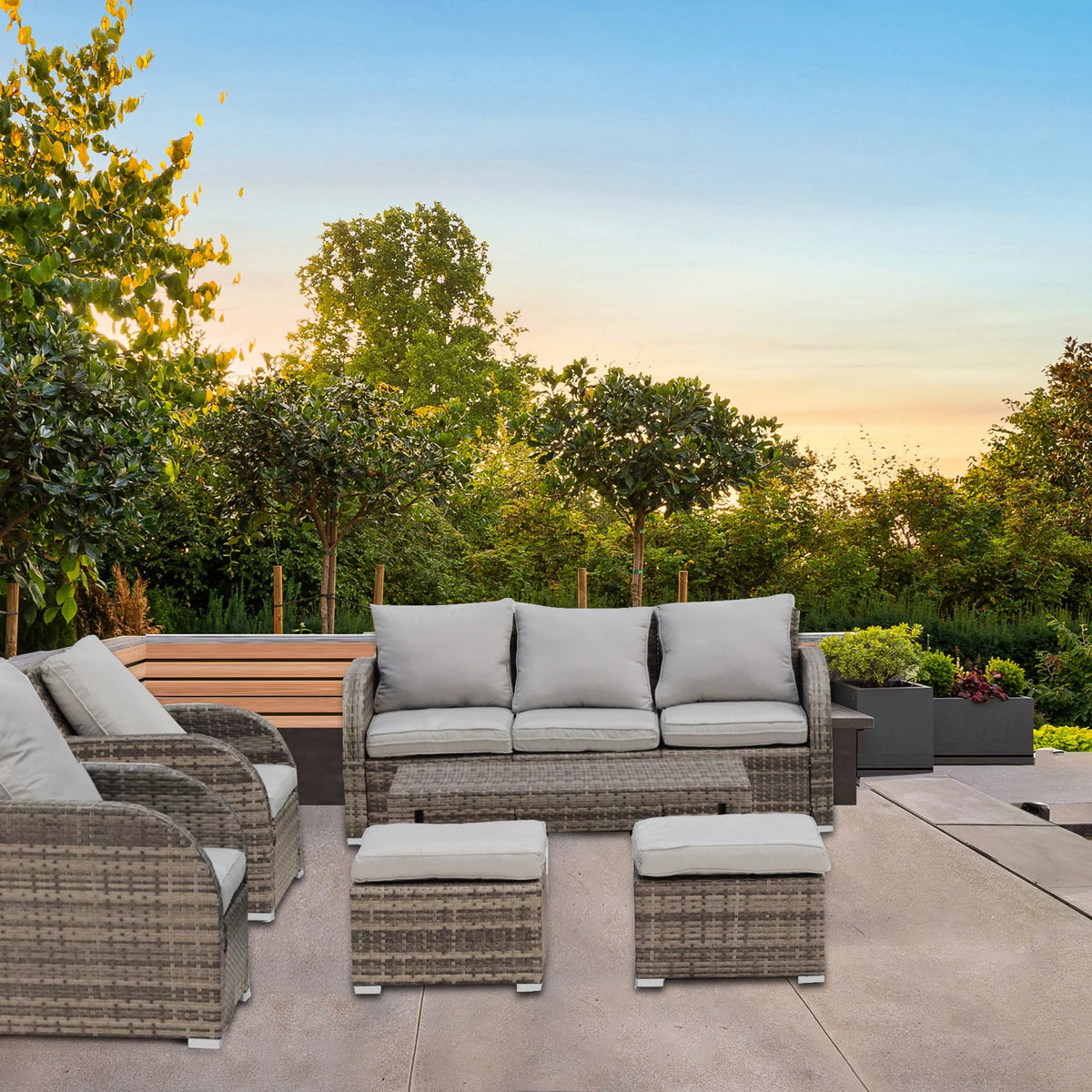 6 Piece Rattan Outdoor Sectional Seating Group with Cushions N371112
