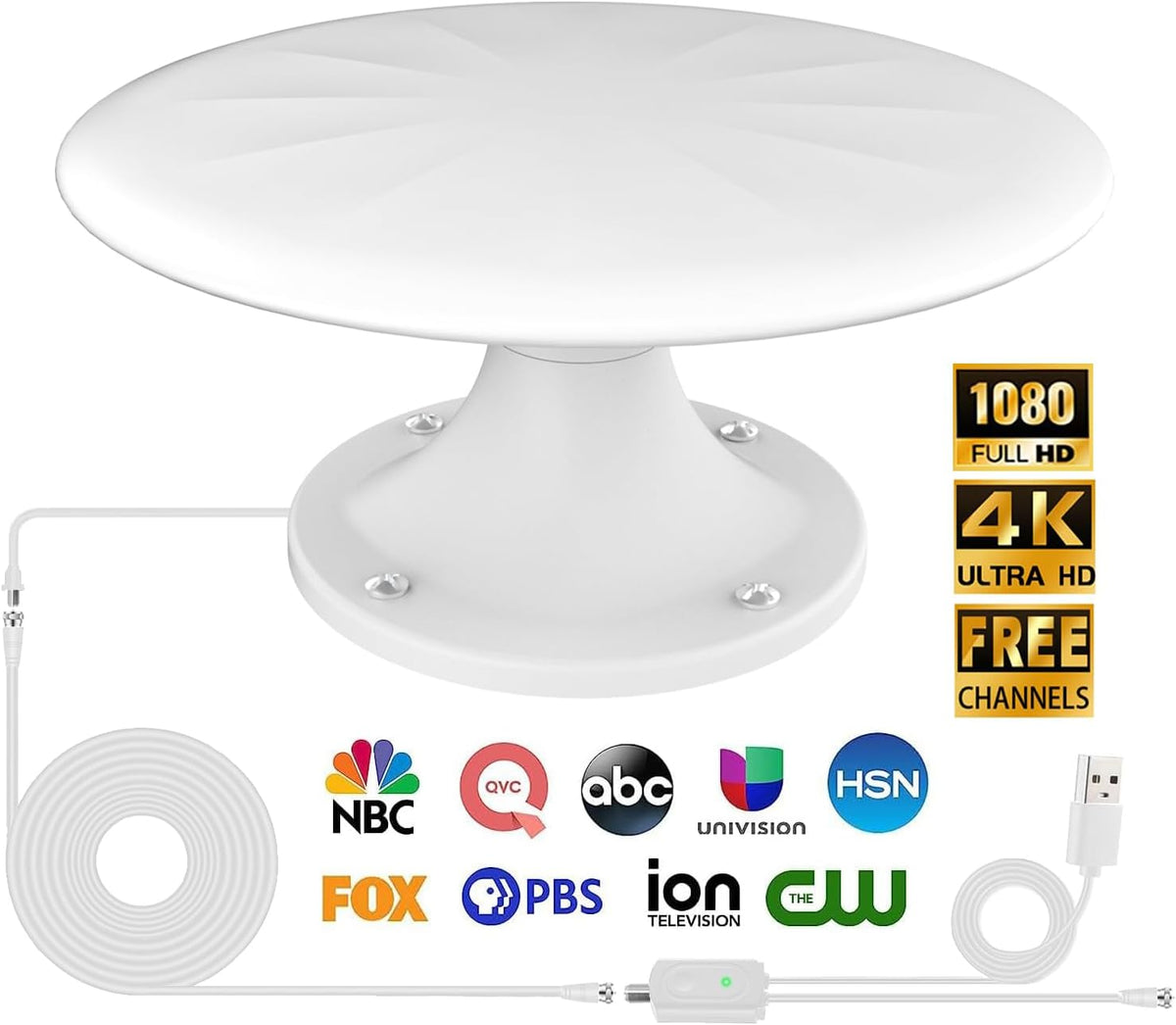 White 720° Omni Directional Digital HD TV Antenna with 35ft Cable N210