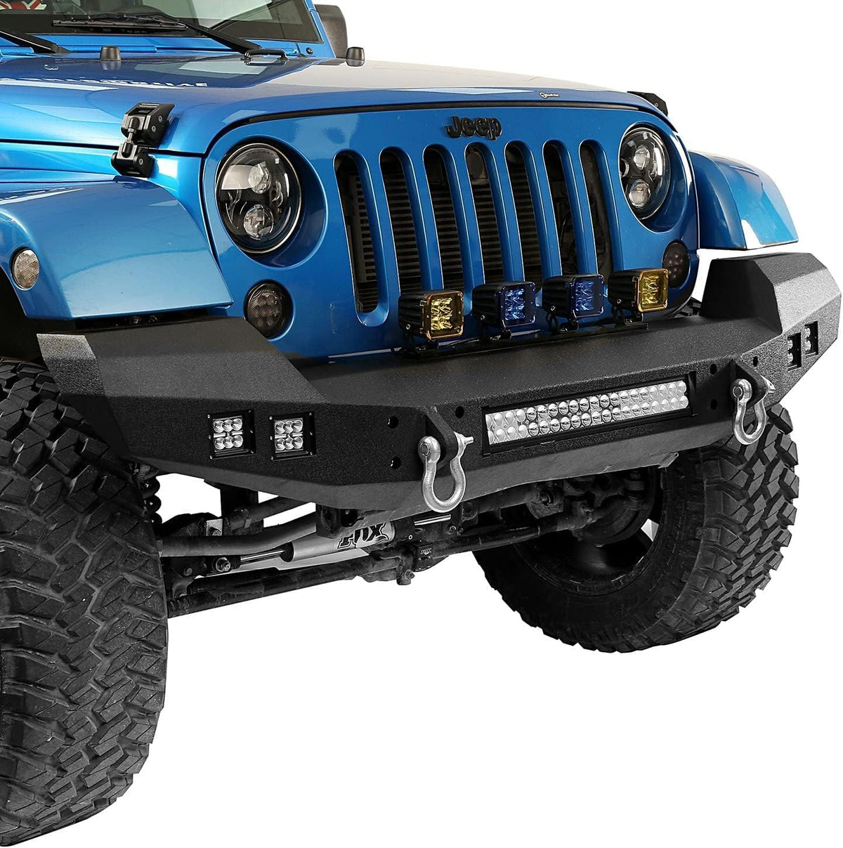 Front and Rear Bumpers with Tire Carrier & LED Light Bar & Hitch Receiver O758942