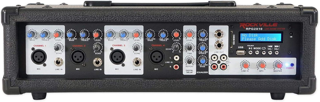 PA System Mixer/Amp with 10" Speakers, Stands, Mics, Bluetooth C14992