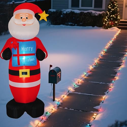 8FT Inflatable Santa Claus with Gift Box and LED Lights E2689
