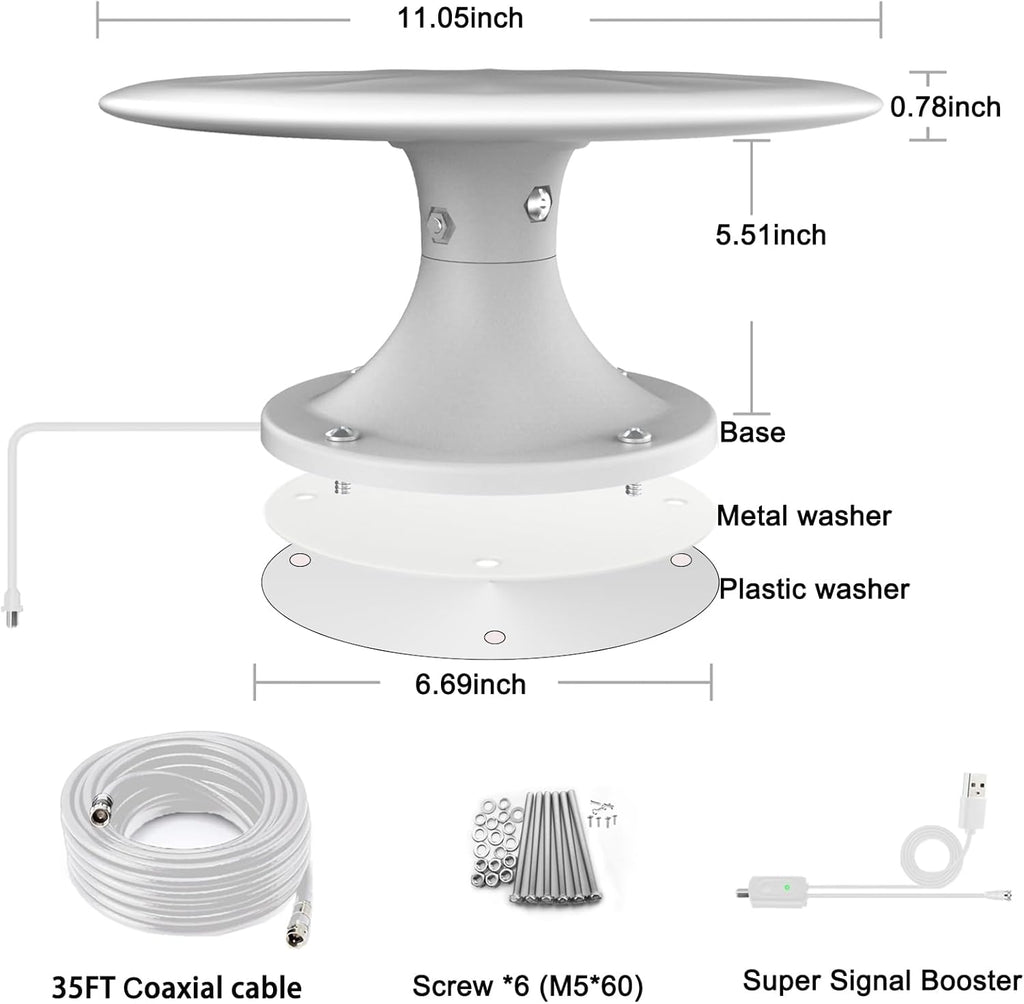 White 720° Omni Directional Digital HD TV Antenna with 35ft Cable N210