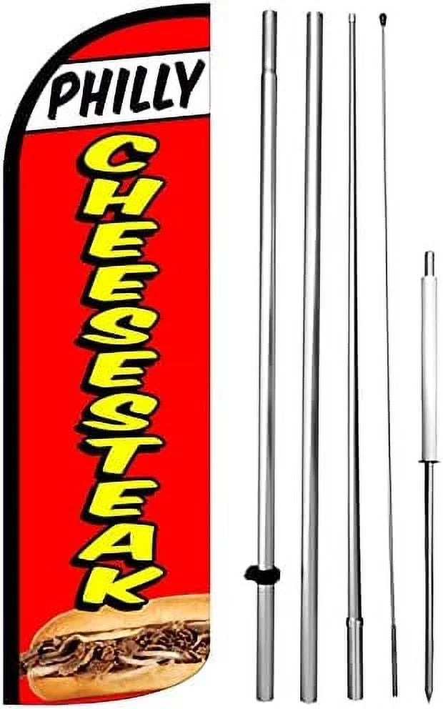PHILLY CHEESESTEAK 15 Ft Tall Windless Swooper Flag Feather Banner Sign Kit N4936
